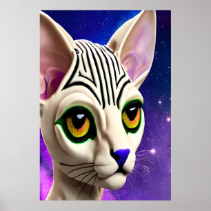 Portrait of a Sphynx cat yellow eyes   AI Art Poster