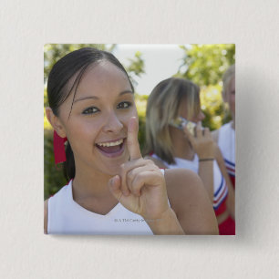 Portrait of a Teenage Cheerleader Holding a 15 Cm Square Badge