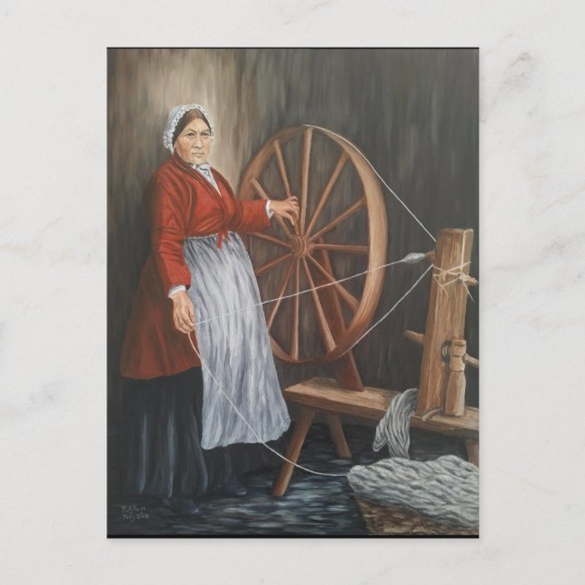 'Portrait of A Welsh Lady Spinning Wool' Postcard (Front)