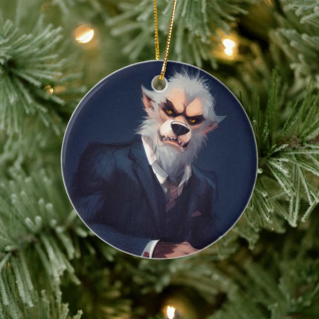 Portrait of a Werewolf in a Suit Ceramic Tree Decoration (Tree)