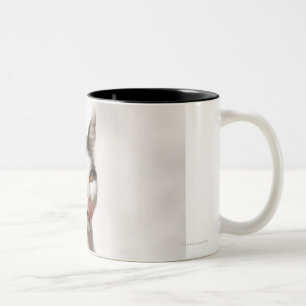 Portrait of a white cat licking Two-Tone coffee mug