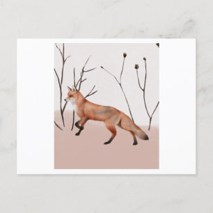 Portrait of a winter orange fox walking postcard