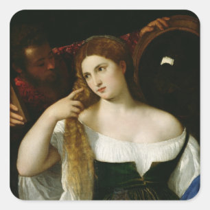Portrait of a Woman at her Toilet, 1512-15 Square Sticker