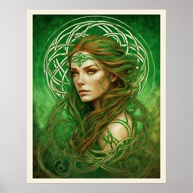 Portrait Of a Woman in Green Irish Celtic Knot Poster (Front)