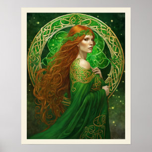 Portrait of a Woman in Shamrock Green & Gold Poster