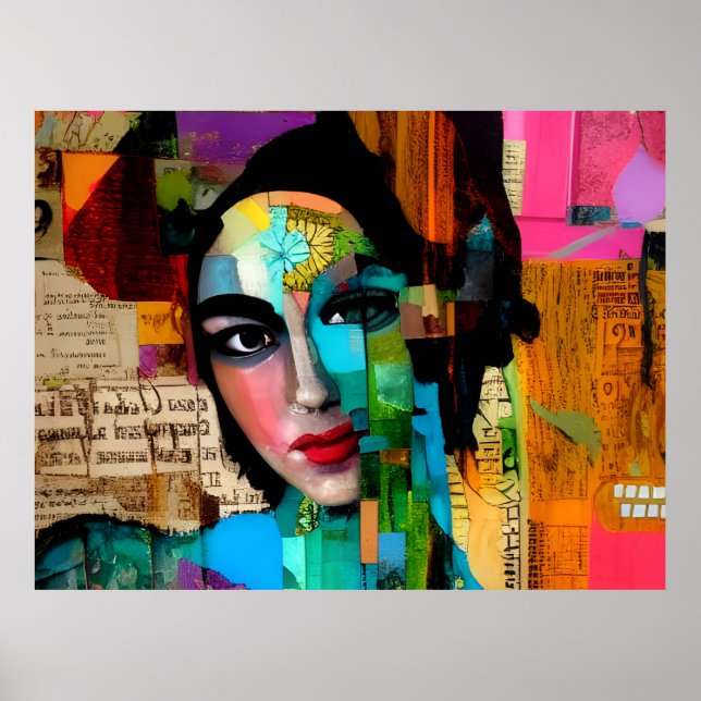 Portrait of a Woman Mixed Media Colourful Collage Poster (Front)