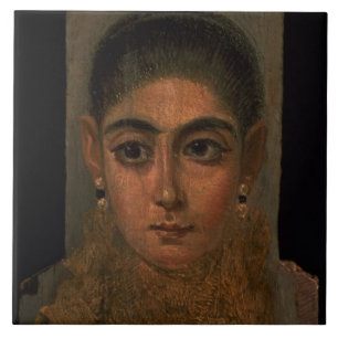 Portrait of a woman wearing a gold pectoral, tomb tile