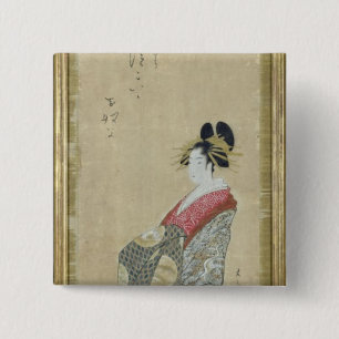 Portrait of a young courtesan 15 cm square badge