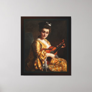Portrait Of A Young Lady Playing Guitar by Gustave Canvas Print