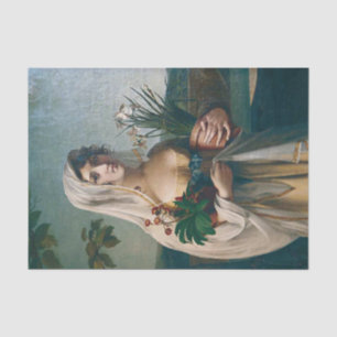 Portrait of a Young Lady with Two Vases of Flowers Tissue Paper