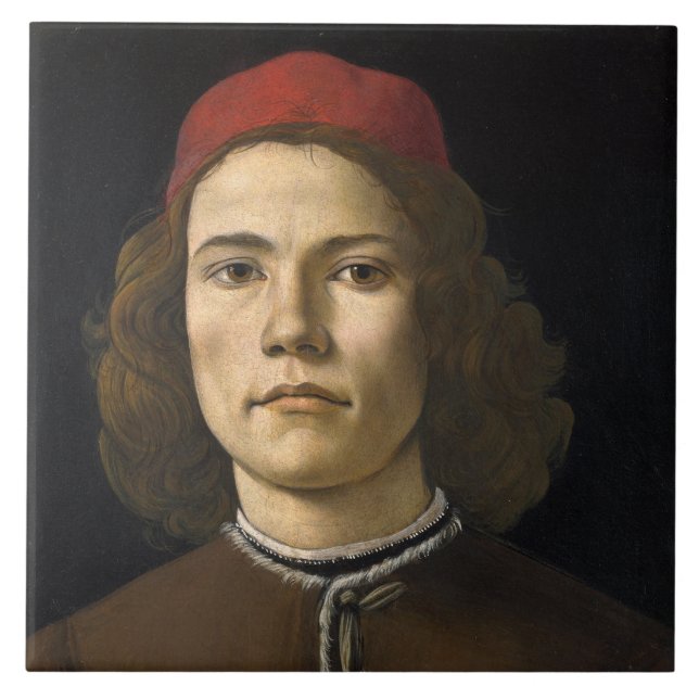 Portrait of a Young Man (by Sandro Botticelli) Tile (Front)