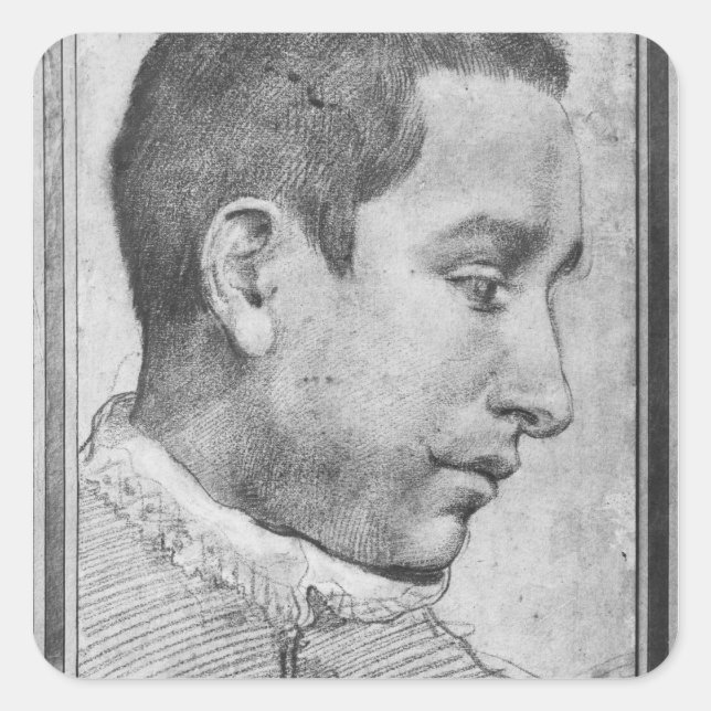 Portrait of a young man square sticker (Front)