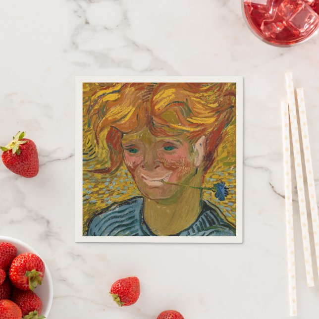 Portrait of a Young Man with Cornflower, Van Gogh Napkin (Insitu)