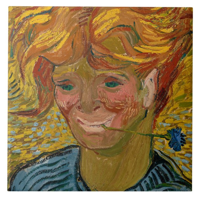 Portrait of a Young Man with Cornflower, Van Gogh Tile (Front)