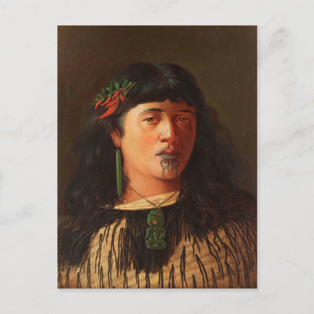 'Portrait of a Young Maori Woman with Moko' Postcard (Front)
