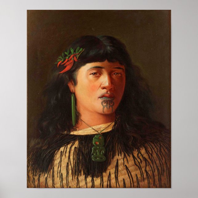 'Portrait of a Young Maori Woman with Moko' Poster (Front)