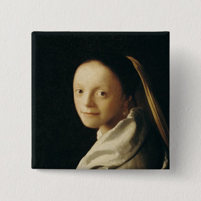 Portrait of a Young Woman, c.1663-65 15 Cm Square Badge (Front)
