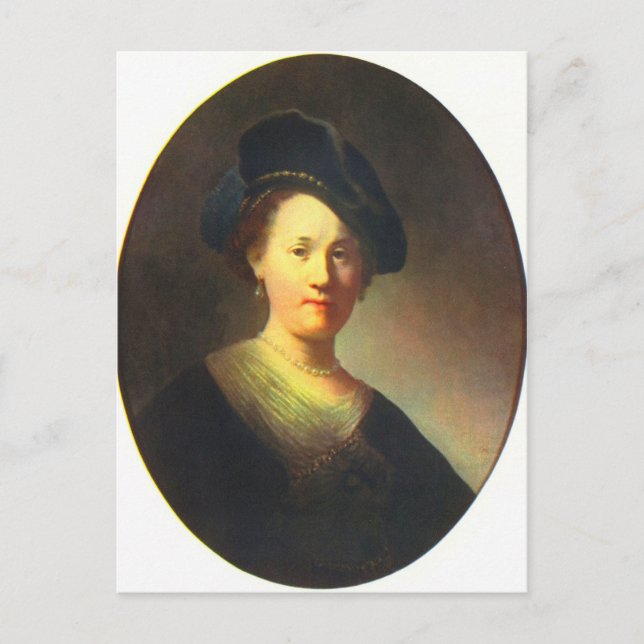 Portrait of a young woman with Beret by Rembrandt Postcard (Front)
