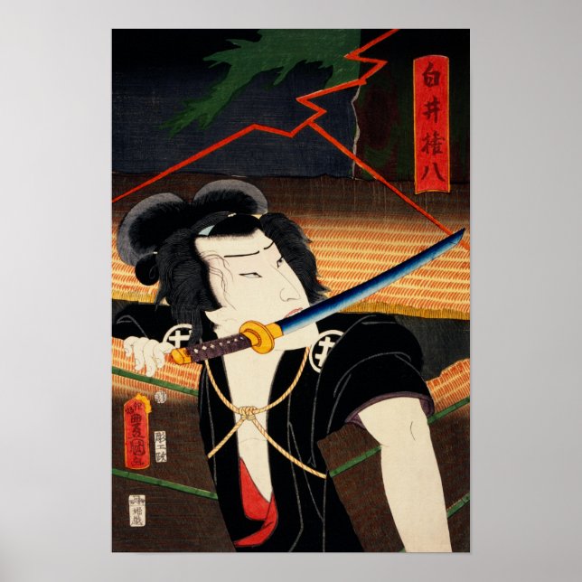 Portrait of Actor with Katana by Toyohara Kunichik Poster (Front)
