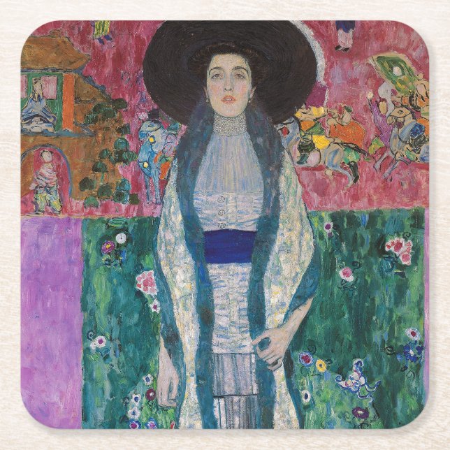 Portrait of Adele Bloch Bauer, Gustav Klimt Square Paper Coaster (Front)