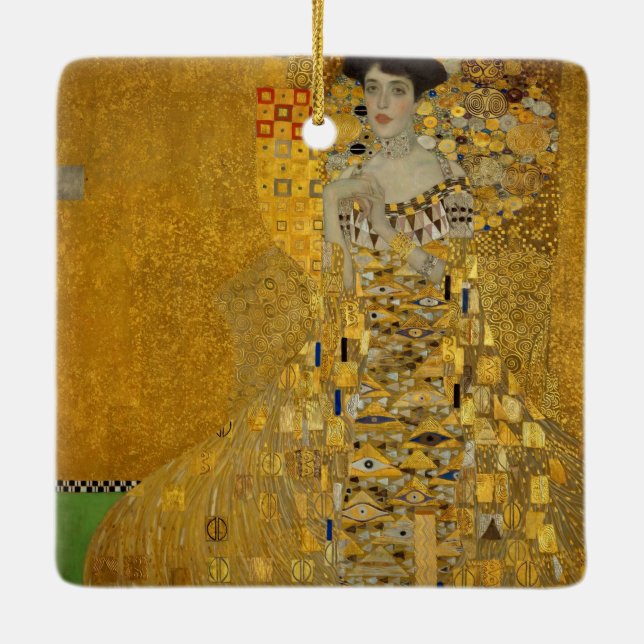 Portrait of Adele Bloch-Bauer I by Gustav Klimt Ceramic Ornament (Back)