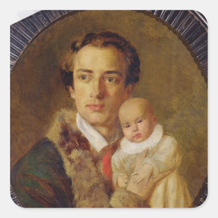 Portrait of Alexander Herzen with his son, 1840 Square Sticker