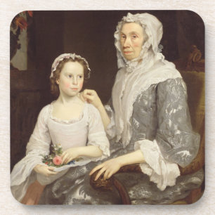 Portrait of an Elderly Lady and a Young Girl (oil Coaster