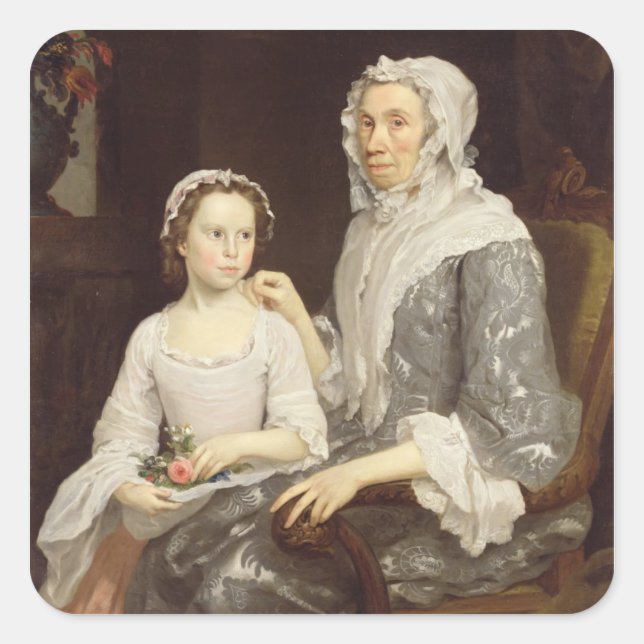 Portrait of an Elderly Lady and a Young Girl (oil Square Sticker (Front)
