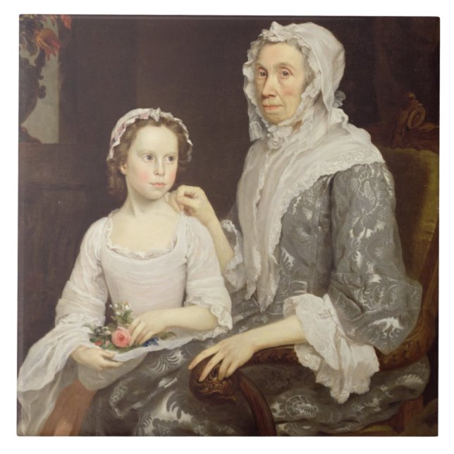 Portrait of an Elderly Lady and a Young Girl (oil Tile (Front)