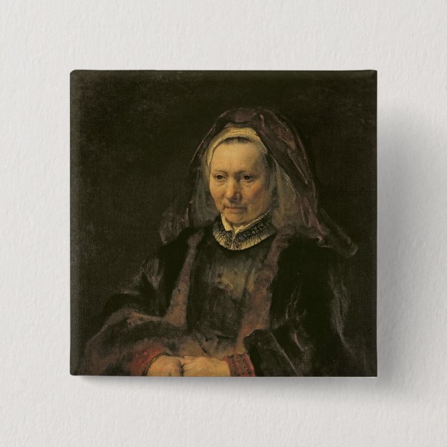 Portrait of an Elderly Woman, c. 1650 15 Cm Square Badge (Front)