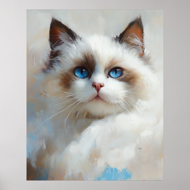 Portrait of an elegant Ragdoll Cat with blue eyes Poster (Front)