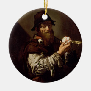 Portrait of an Old Man with an Onion (oil on canva Ceramic Tree Decoration