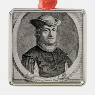 Portrait of Baruch or Benedict Spinoza Metal Tree Decoration