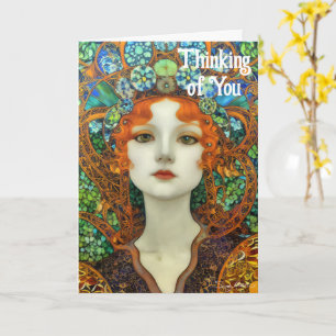 Portrait of Beautiful Woman in Stained Glass Style Card