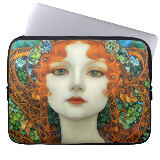 Portrait of Beautiful Woman in Stained Glass Style Laptop Sleeve (Front)
