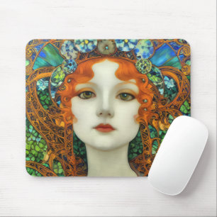 Portrait of Beautiful Woman in Stained Glass Style Mouse Mat