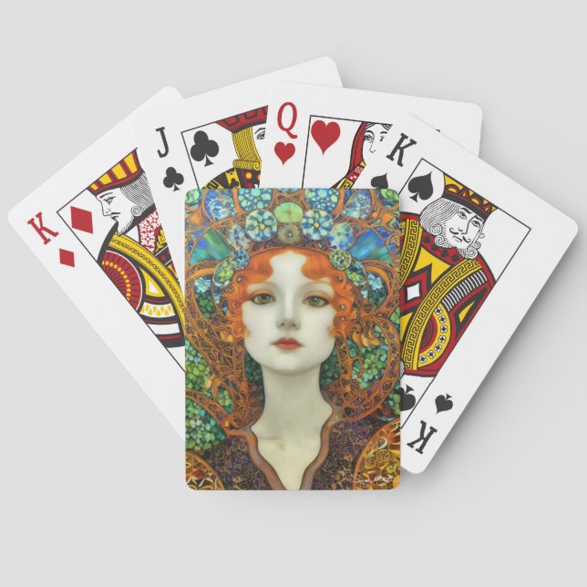 Portrait of Beautiful Woman in Stained Glass Style Playing Cards (Back)