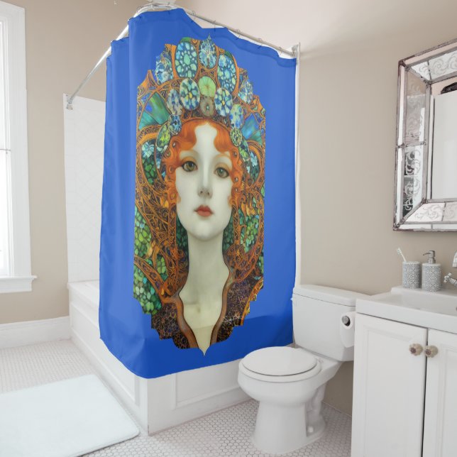 Portrait of Beautiful Woman in Stained Glass Style Shower Curtain (In Situ)