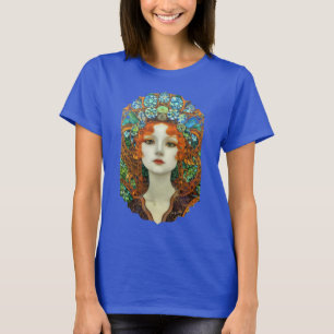 Portrait of Beautiful Woman in Stained Glass Style T-Shirt