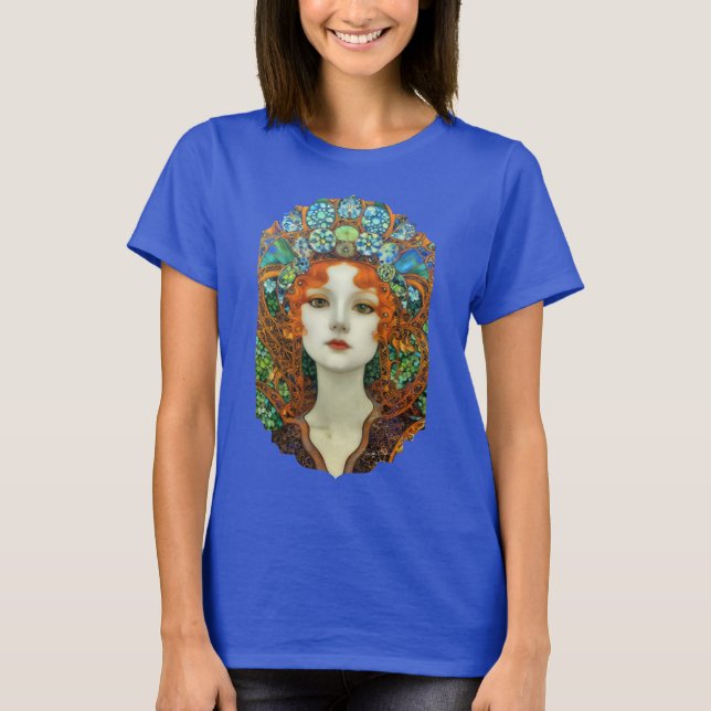 Portrait of Beautiful Woman in Stained Glass Style T-Shirt (Front)