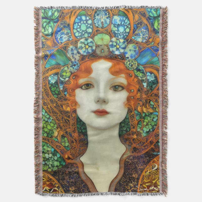 Portrait of Beautiful Woman in Stained Glass Style Throw Blanket (Front Vertical)