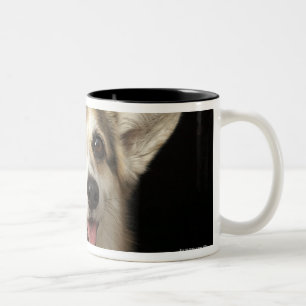 Portrait of black, brown and white Corgi Two-Tone Coffee Mug