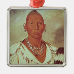 Portrait of Black Hawk, Indian Chief Metal Tree Decoration