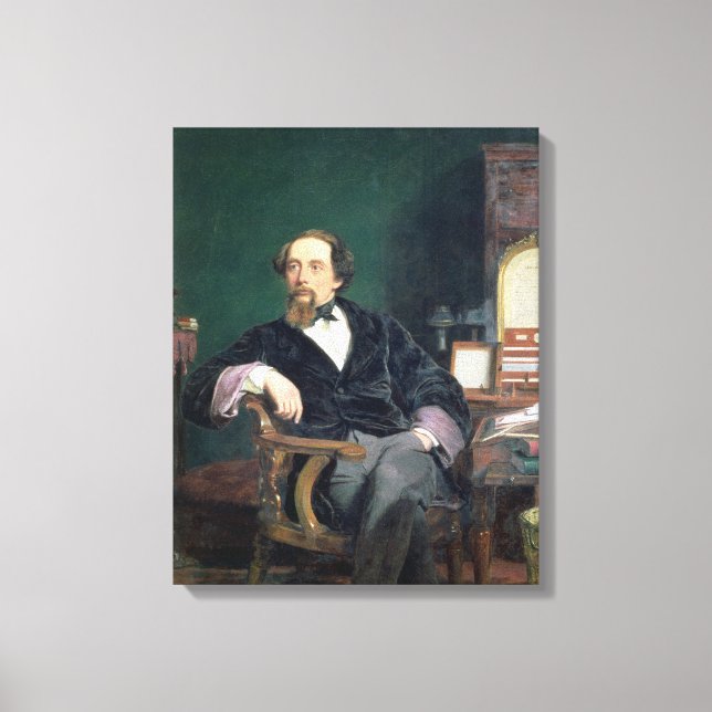 Portrait of Charles Dickens (oil on canvas) Canvas Print (Front)