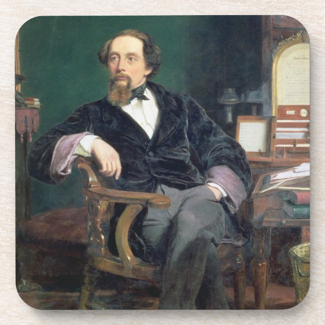 Portrait of Charles Dickens (oil on canvas) Coaster (Front)
