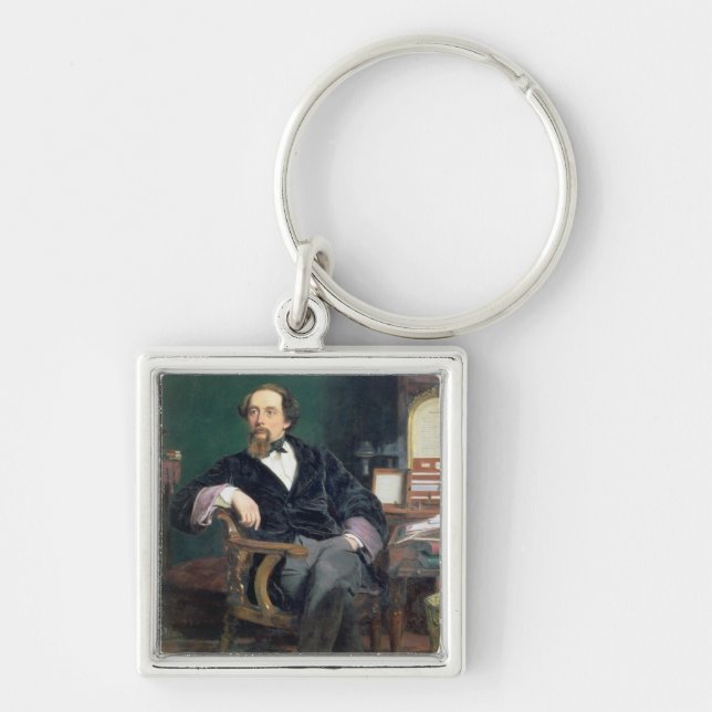 Portrait of Charles Dickens (oil on canvas) Key Ring (Front)