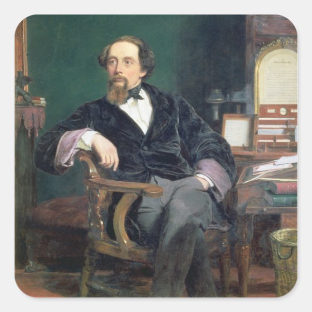 Portrait of Charles Dickens (oil on canvas) Square Sticker (Front)