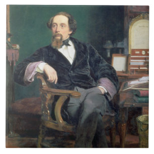 Portrait of Charles Dickens (oil on canvas) Tile