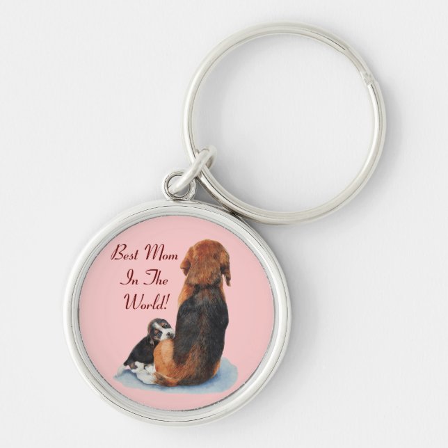 portrait of cute puppy beagle with mum dog key ring (Front)