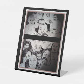 Portrait of different celebrities pedestal sign